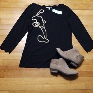 NWT Black Scalloped Shirt